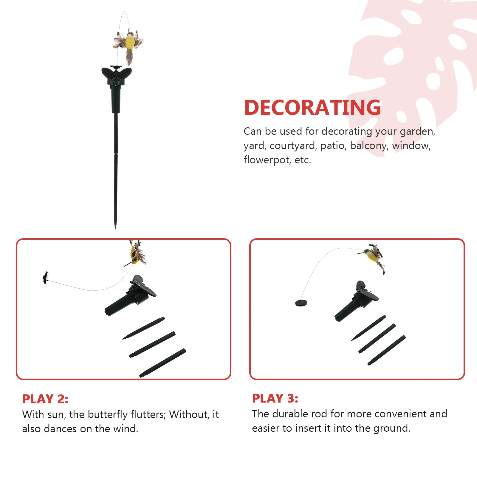 

2Pcs Birds Solar Yard Stakes Garden Decoration Simulation Flying Birds Outdoor Decor Lifelike Bird Ornament Durable Rod