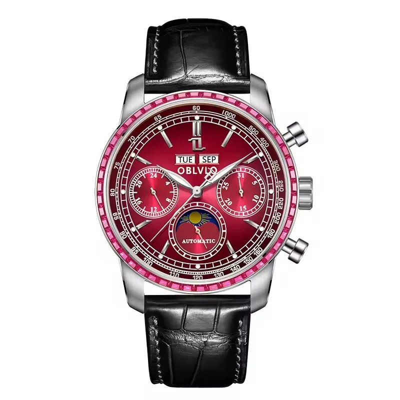 OBLVLO ساعة أوتوماتيكية للرجال 42 مللي متر ساعة يد ميكانيكية عتيقة 50 متر مقاومة للماء LumeSapphire مرآة متعددة الطلب شهر أسبوع