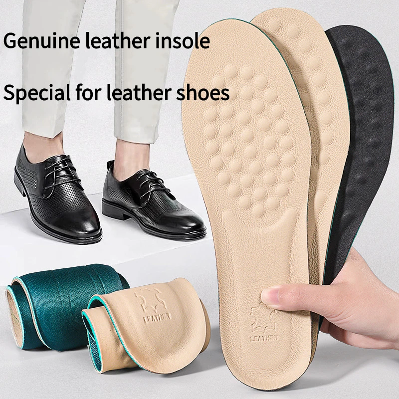 

Men's Comfortable Leather Shoe Insoles Breathable Sweat Absorbent Sports Insoles Wear-resistant Cowhide Shoe Insoles 1Pair