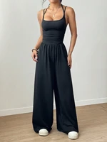 Women's Casual Solid Color Pleating Loose Straight Jumpsuit A-line Backless Halter Neck Slim Cami Jumpsuit Streetwear 2025 - Image 5