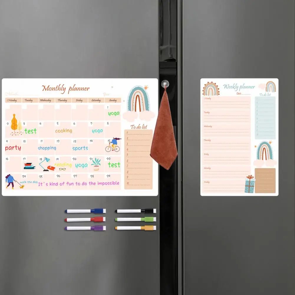 Magnetic Weekly Planner Fridge Calendar Whiteboard Efficient Weekly Planning Scratch-proof Magnetic Fridge Calendar Kit