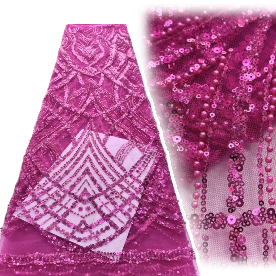 

Французское сетчатое кружево 2025 г., ткань со стразами и бисером, новейшая нигерийская кружевная ткань с блестками для шитья вечерние женское платье AH1123
