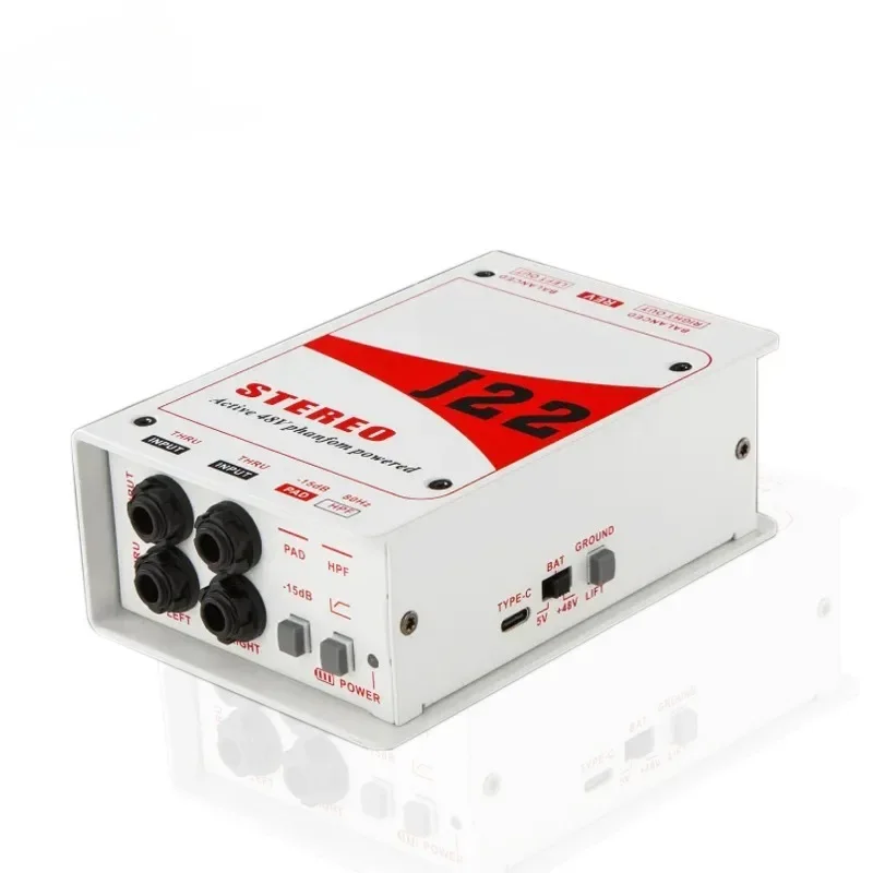 For GAZ-J22 Professional Dual Channel Stereo 48V Phantom Power Supply Active Direct Junction Audio DI Box