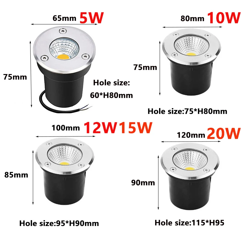 6PCS  IP67 LED Underground light 5W10W15W  Floor Lamp Outdoor Ground Spot Landscape Garden Square Path Buried Yard 110V220V 12V