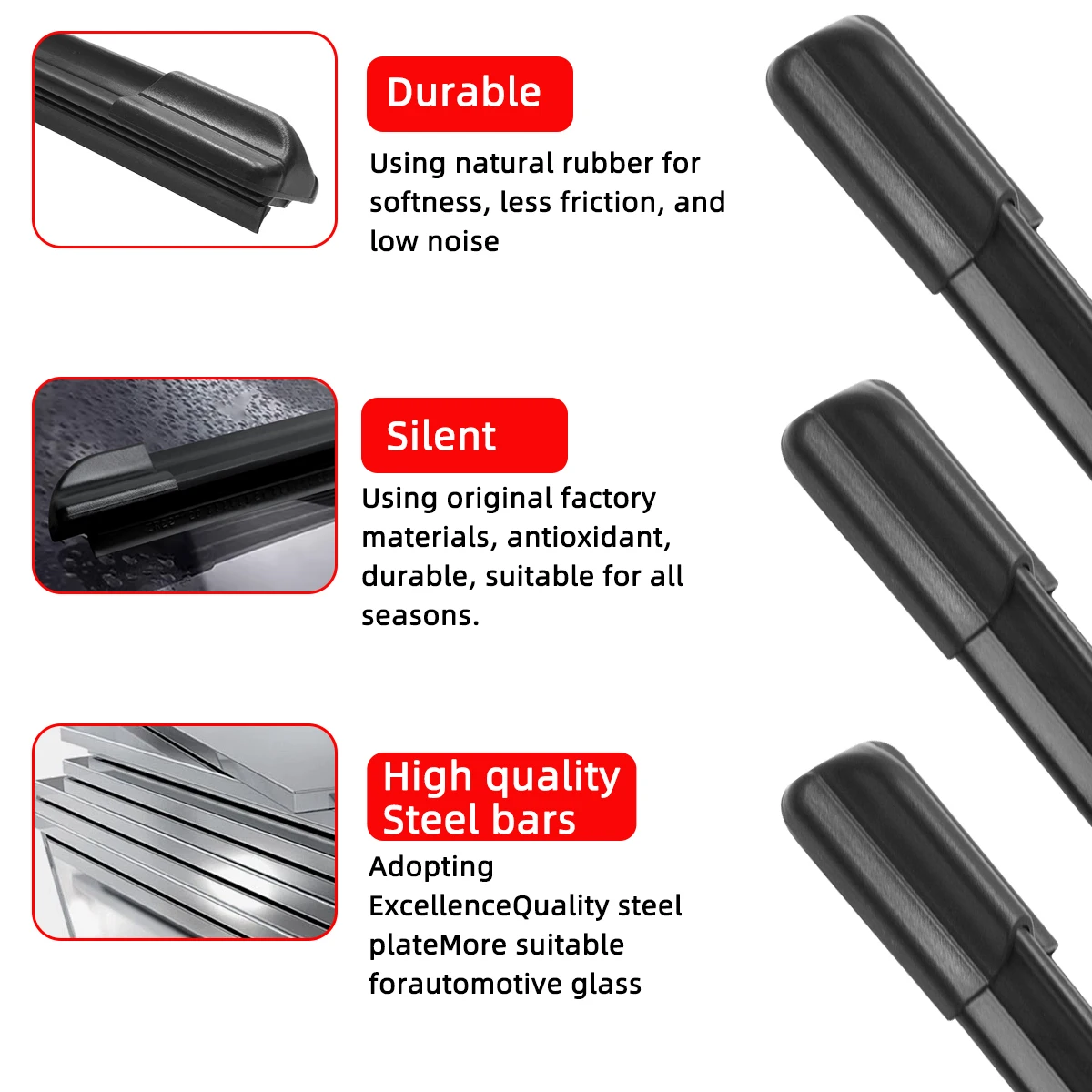 PINMOAP Universal J U Hook Wiper Blade Car Front Windshield Wiper Replacement Rubber Blade Auto Parts For Vehicle Clear Driving