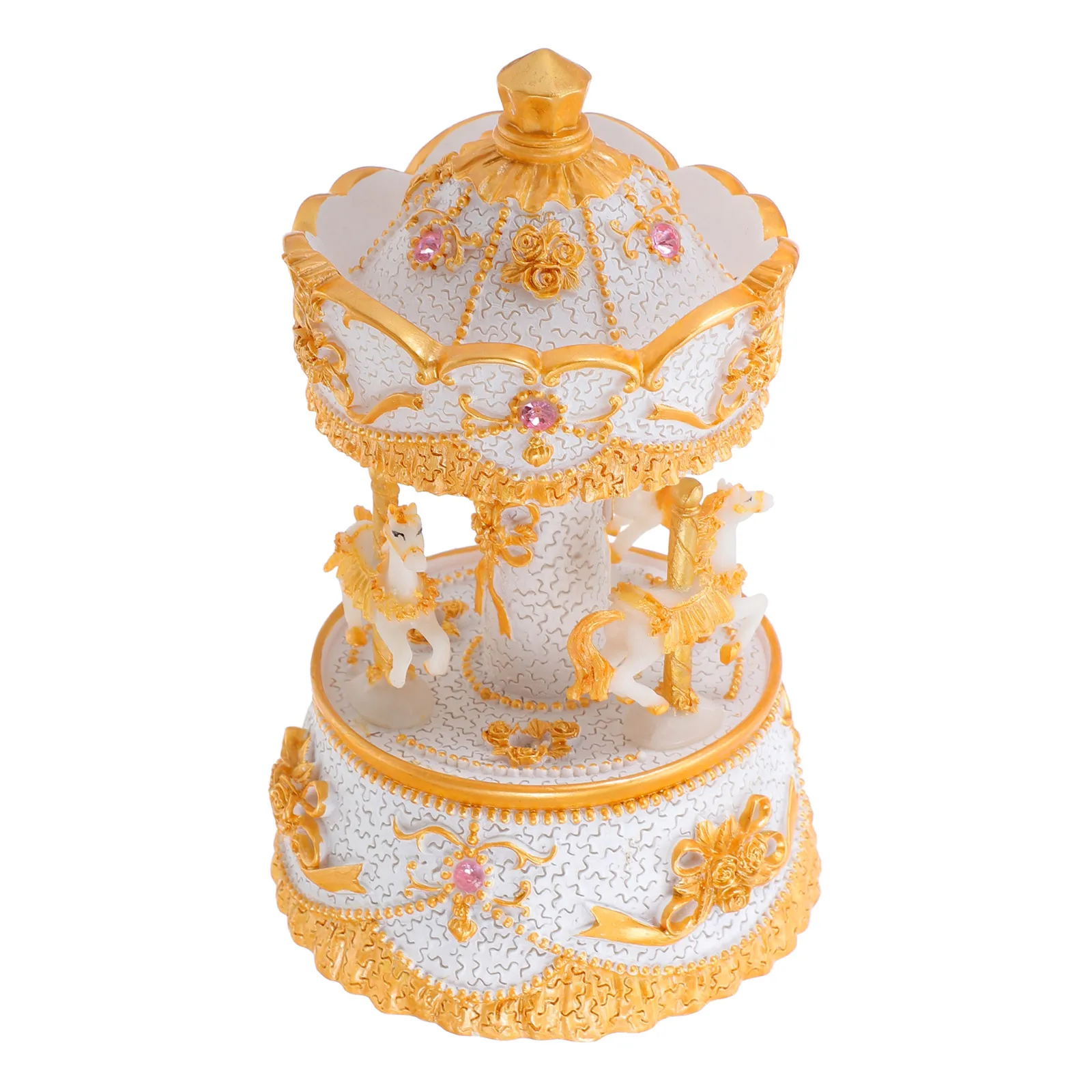 

Vintage Carousel Music Box Rotating 3-Horse Resin Wind Up Musical Box Color Changing LED Light Holiday Tabletop Decor Birthday