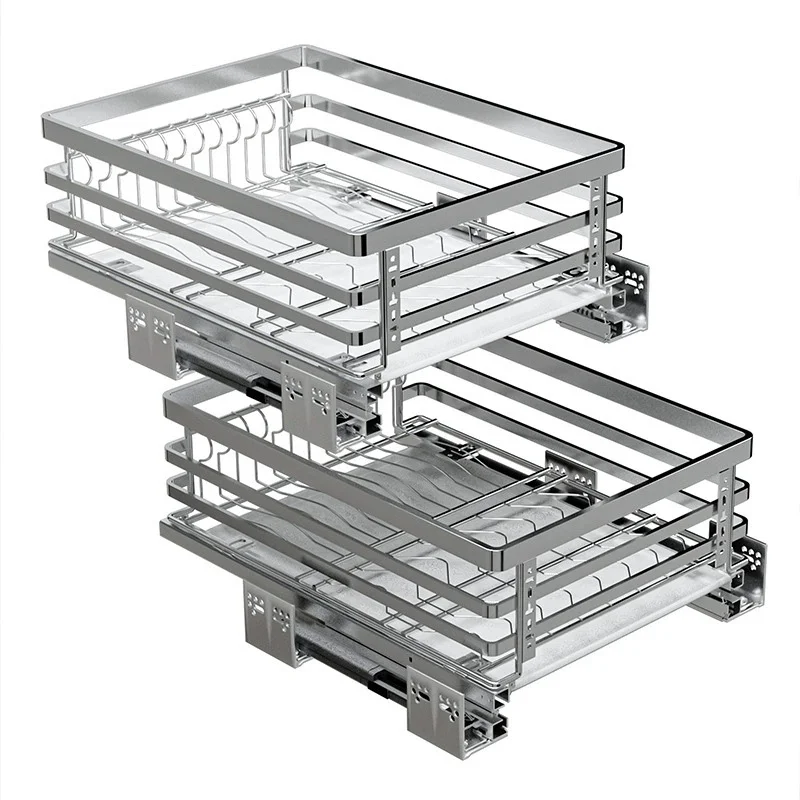 

Pull-Out Dish Rack 2/3-Tier Narrow Cabinet Storage Vegetable Fruit Pull Out Basket For Kitchen Furniture
