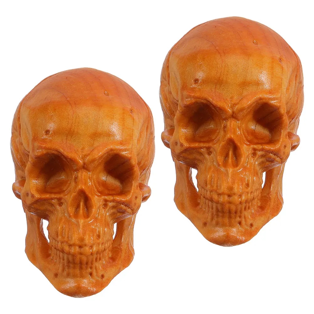 

2pcs Miniature Wood Skull Head Statue Hand-Carved Realistic Skull Figurines For Home Decor Desktop Small