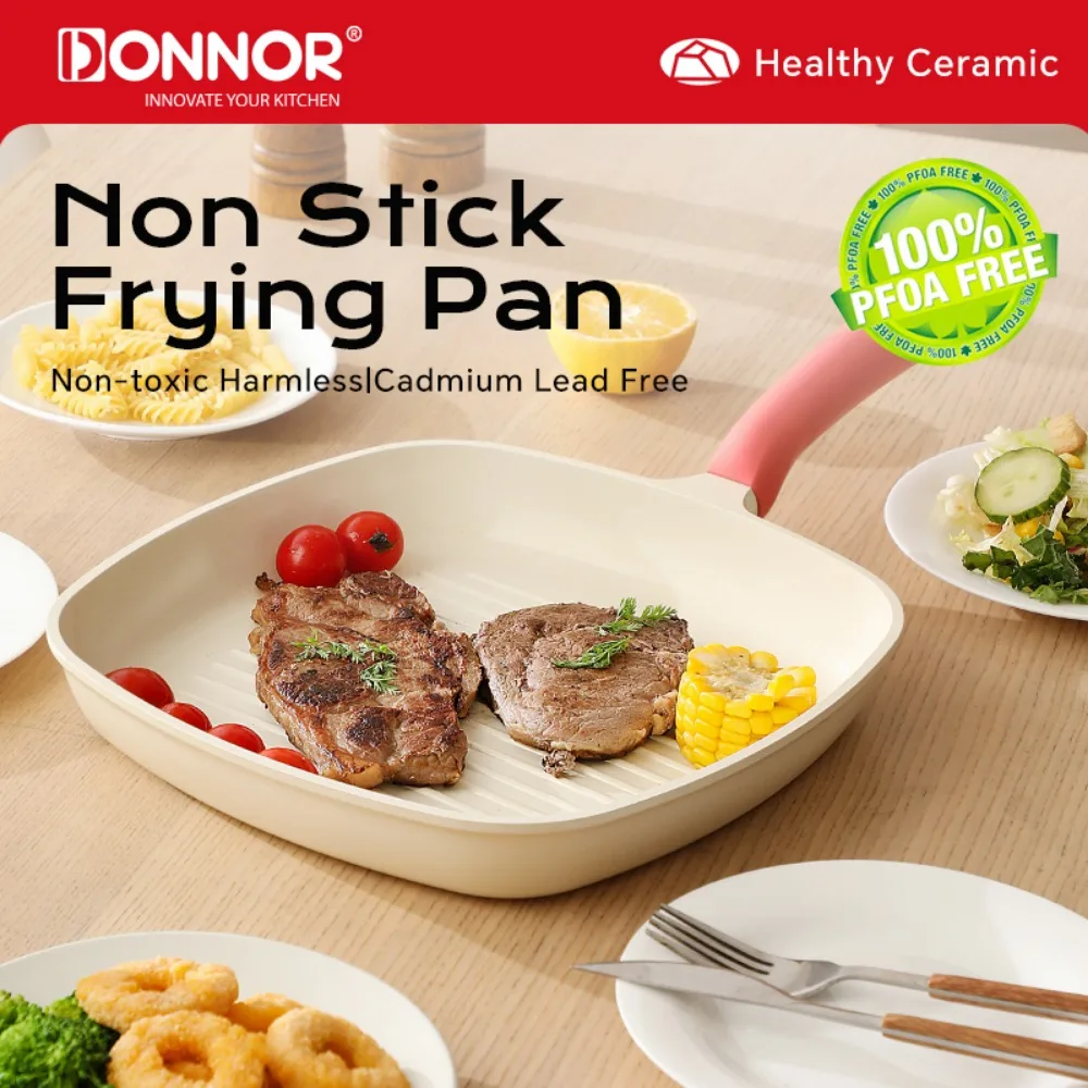 DOONOR Antihaft-Bratpfanne, Grillplatte, Grillpfanne, antihaftbeschichtetes Kochgeschirr für alle Kochfeldtypen, leicht zu reinigende Steak-Bratpfanne, Omelettpfanne