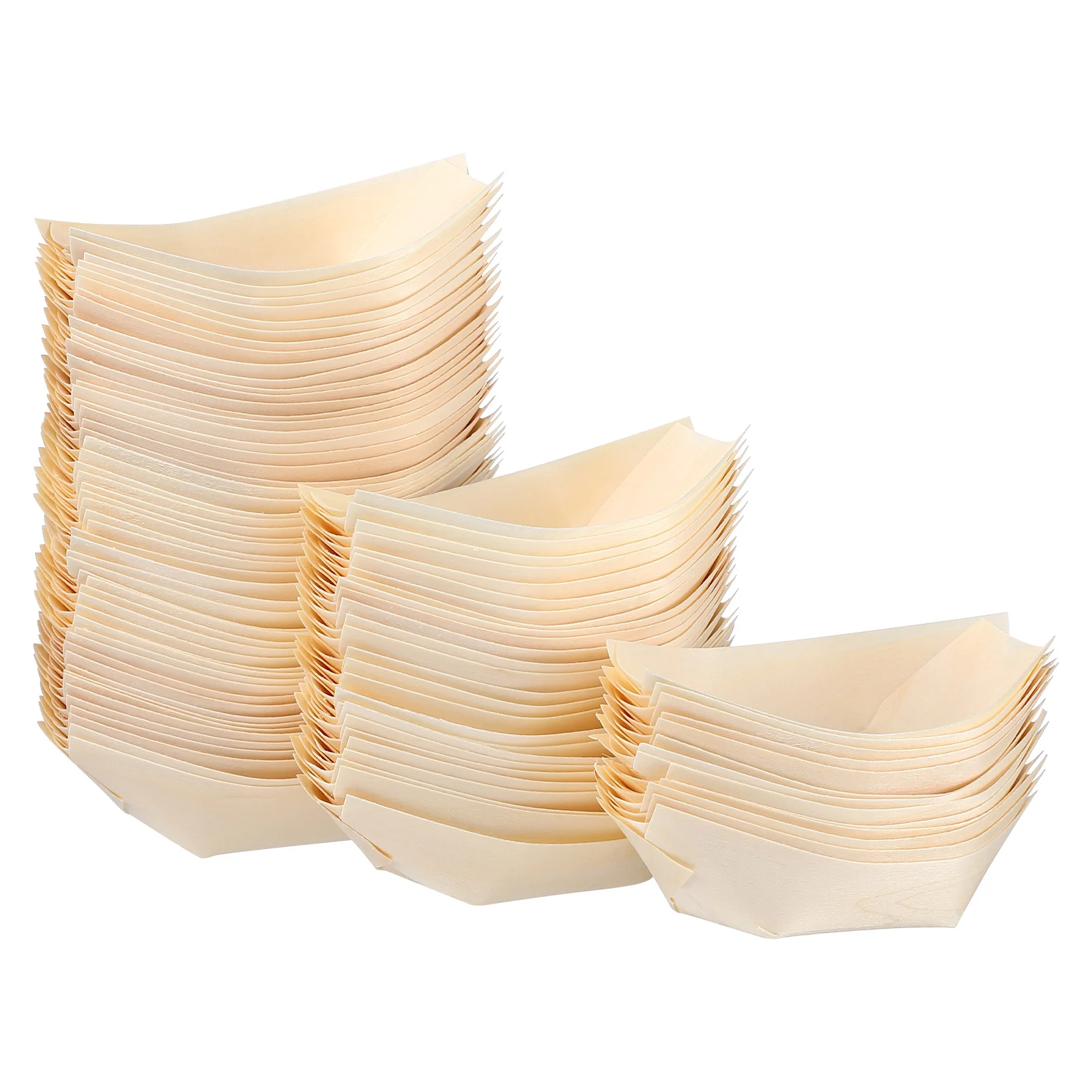 100 Pcs Basket Disposable Sushi Wood Boat Tortilla Press Shape Plate Dessert Serving Tray