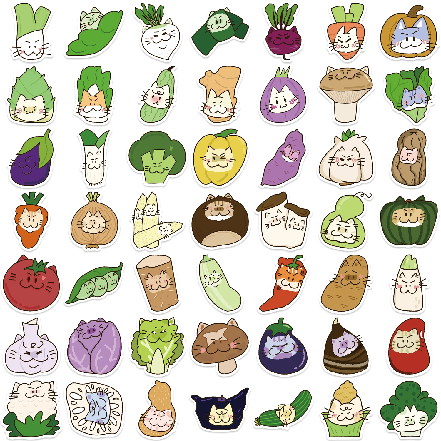 50pcs Cute Cartoon Vegetables Cats Animals Graffiti Potato Stickers Fun DIY Decorations Guitars Laptops Waterproof Stickers