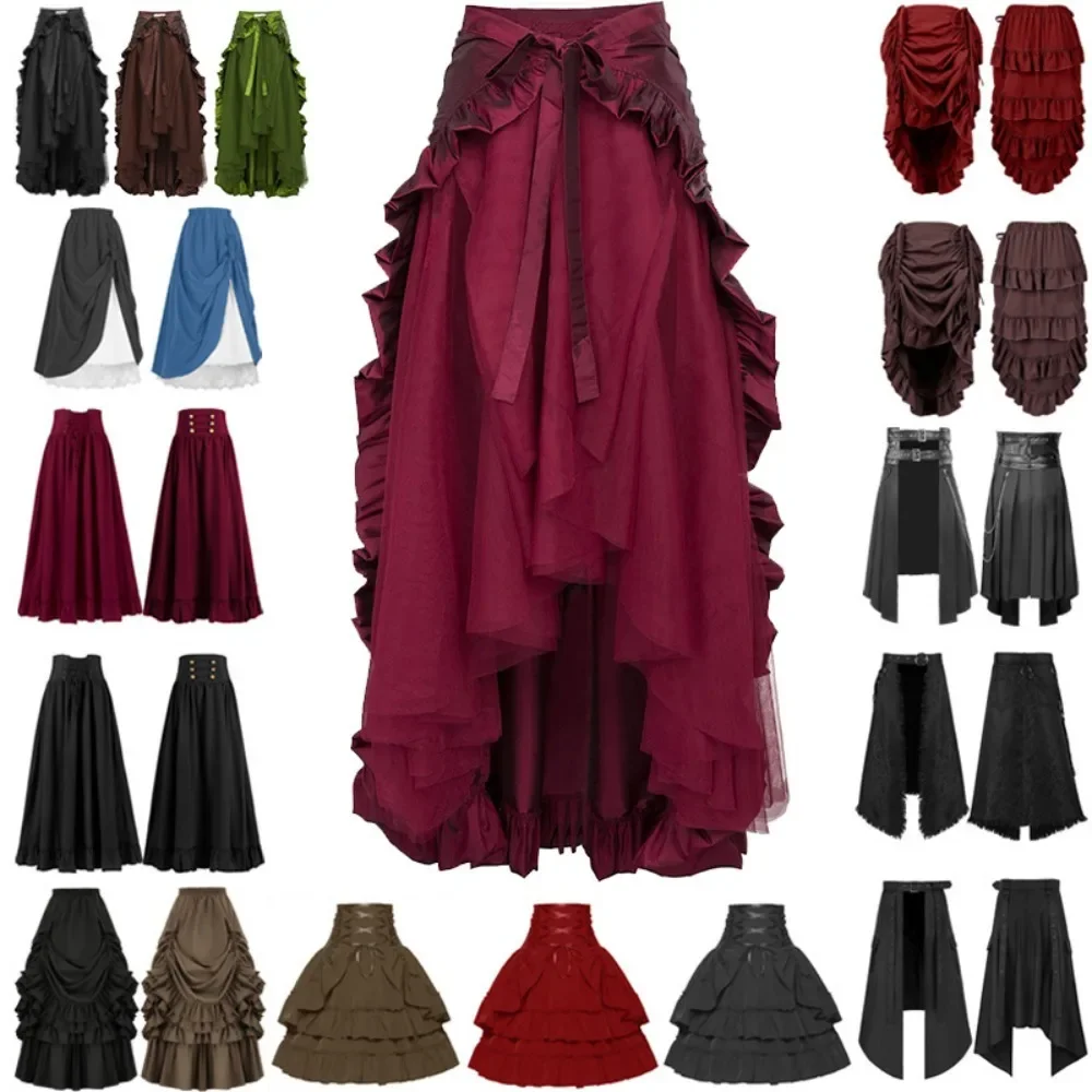 

European and American Pirate Style Waist-Cinching Half Skirt, Solid Color Dance Skirt/Cosplay Essential, Showing Retro Charm