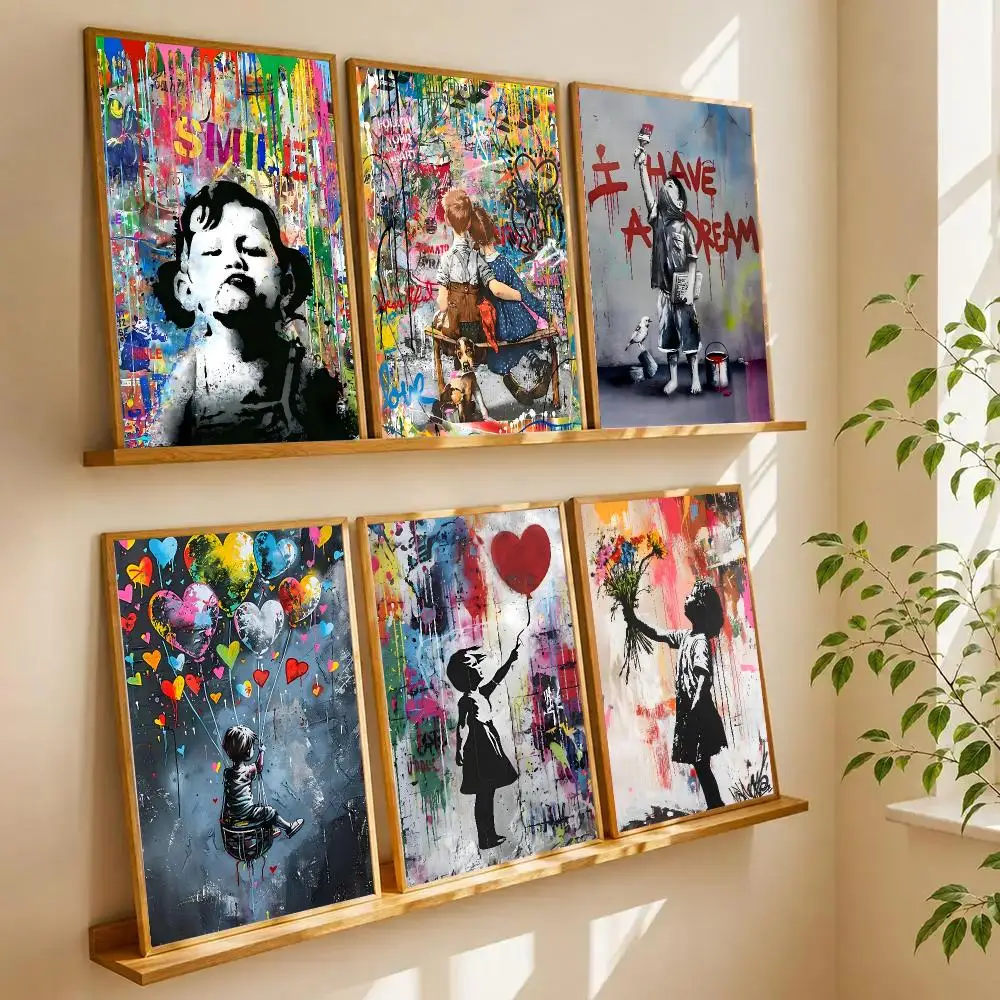 Classic Art B-Banksy Poster Self Adhesive Wall Art Decor for Bedroom Living Room Office Home Decor Gift
