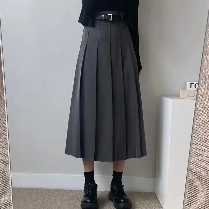 

2026 Summer New Korean Style Chic Plaid Skirt Suit Casual Long Pure Color Half-length Skirt High Waist A-line Silhouette