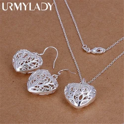 Hot charm 925 sterling Silver necklace earrings Jewelry set for women heart Hollow Fashion Party Christmas Gifts high quality