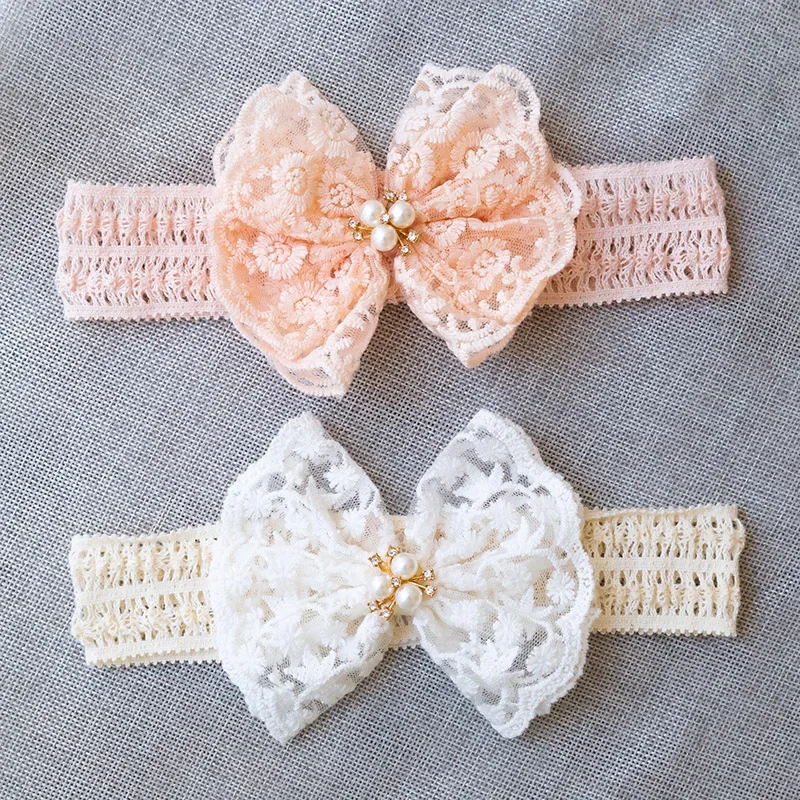 White Lace Bow Baby Headbands for Girl Cute Bowknot Hair Band Elastic Infant Turban Newborn Headwear Baby Hair Accessories 머리띠