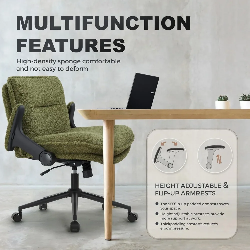 كرسي متقاطع بعجلات وأذرع قابلة للطي، كرسي مكتب متقاطع الأرجل، كراسي مكتب مريحة مع مبطنة بالقماش، ضبط الارتفاع #4