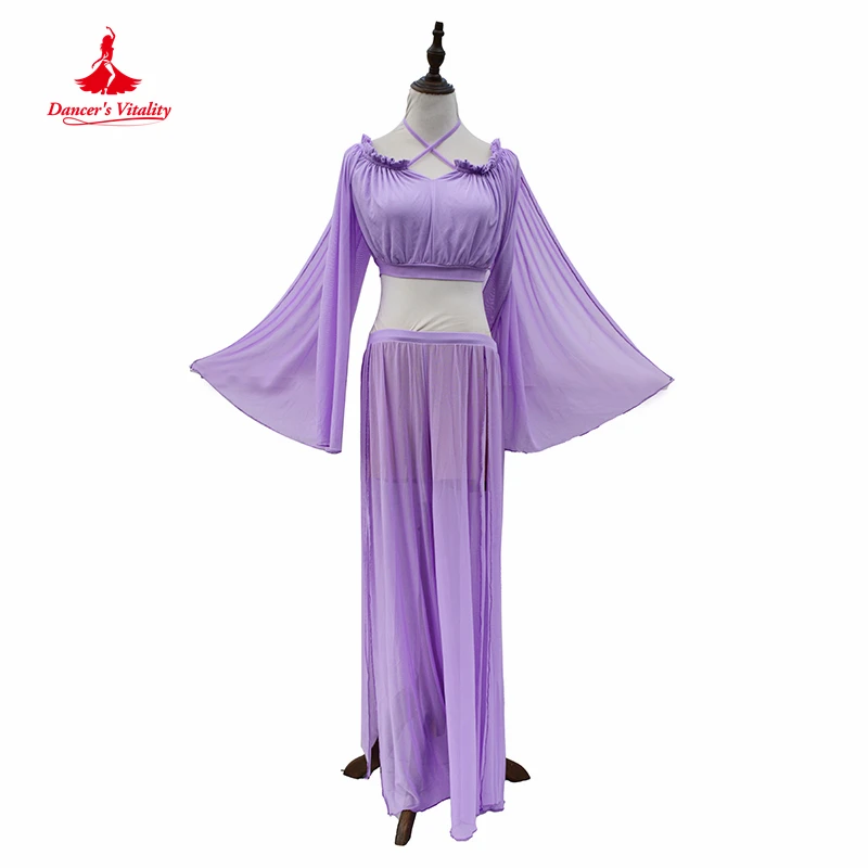 Belly Dance Group Costume Suit for Women Children Long Sleeves Top+long Skirt 2pcs Girl\'s Oriental Grace Practice Clothes