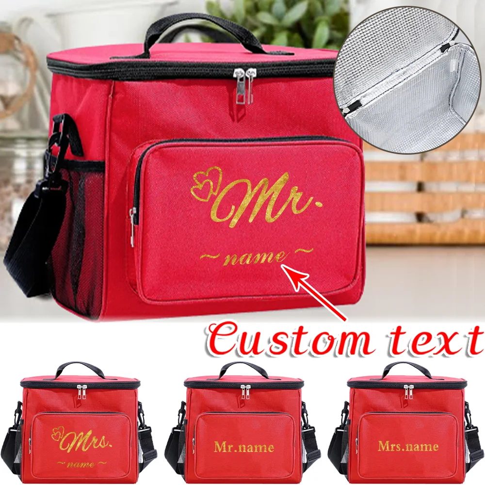 Customized Name Red Lunch Bag Lunch Box Insulated Handbag Waterproof Camping Storage Box Refrigerated Food Storage Box