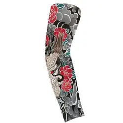 Flower Arm Pattern Flower Arm Tattoo Sleeve Elastic Breathable Ice Silk Arm Sleeve Sunscreen Thin Men Sunscreen Sleeve