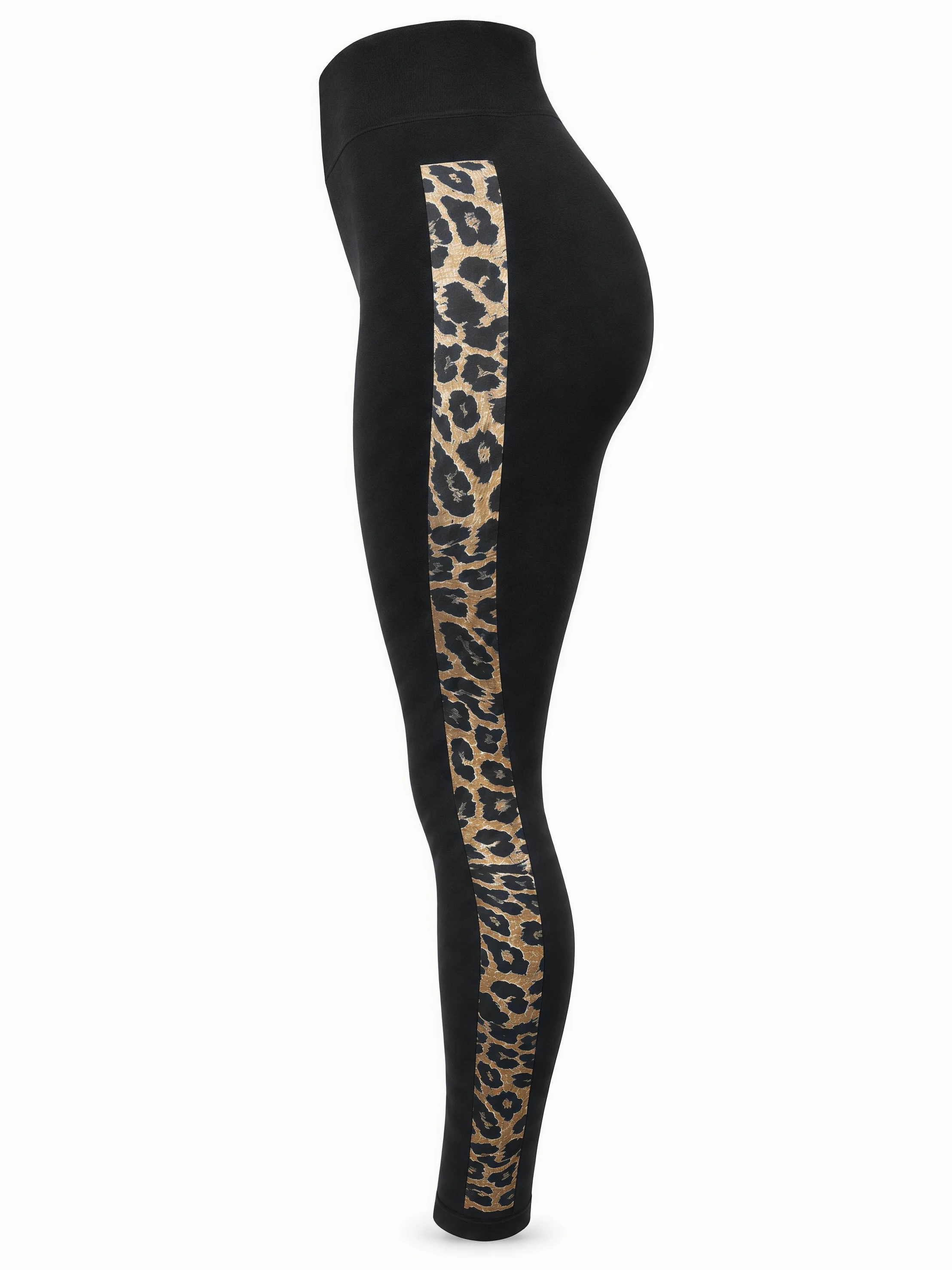 1er-Pack Yoga-Hose mit Leopardenmuster an der Seite, hoher Taille, dehnbar, atmungsaktiv, schmal geschnitten, Sport-Leggings für Workout, Laufen, Streetwear – Detail 5