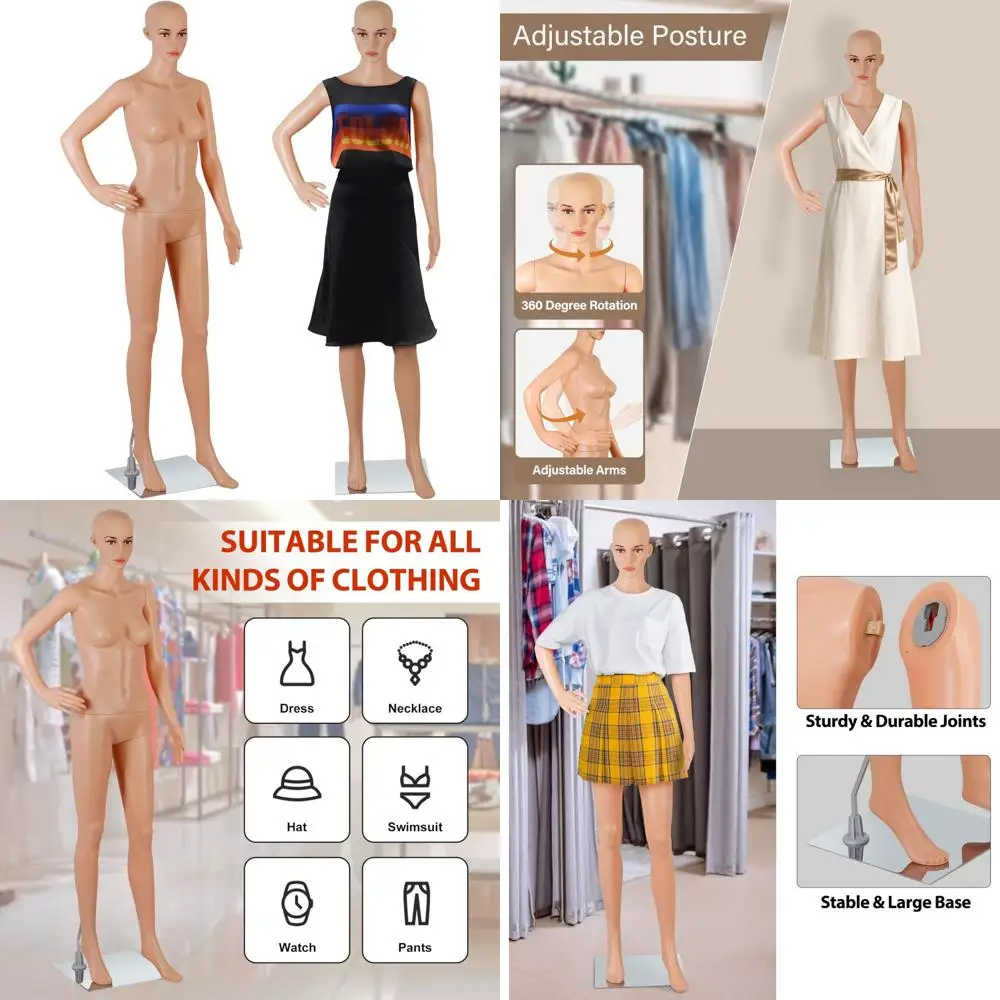

Full Body Female Mannequin 69 Adjustable Stand Realistic Dress Form Model for Display, Head Turns, Ideal for Dress Modeling