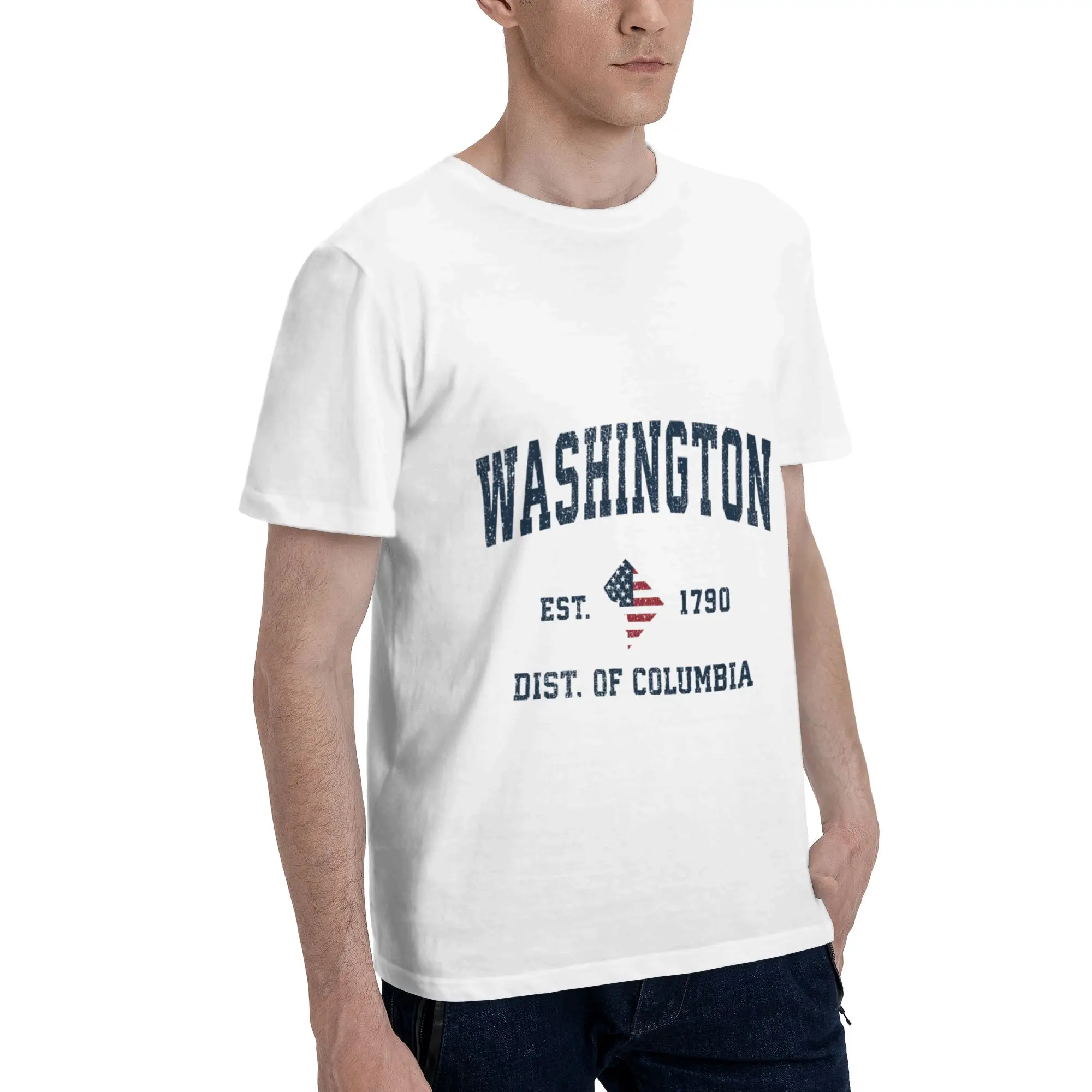 Washington DC Vintage American Flag USA Sports Design Men T-Shirt Clothes  Fashion Tee Shirt Short Sleeve fugees Pure Cotton