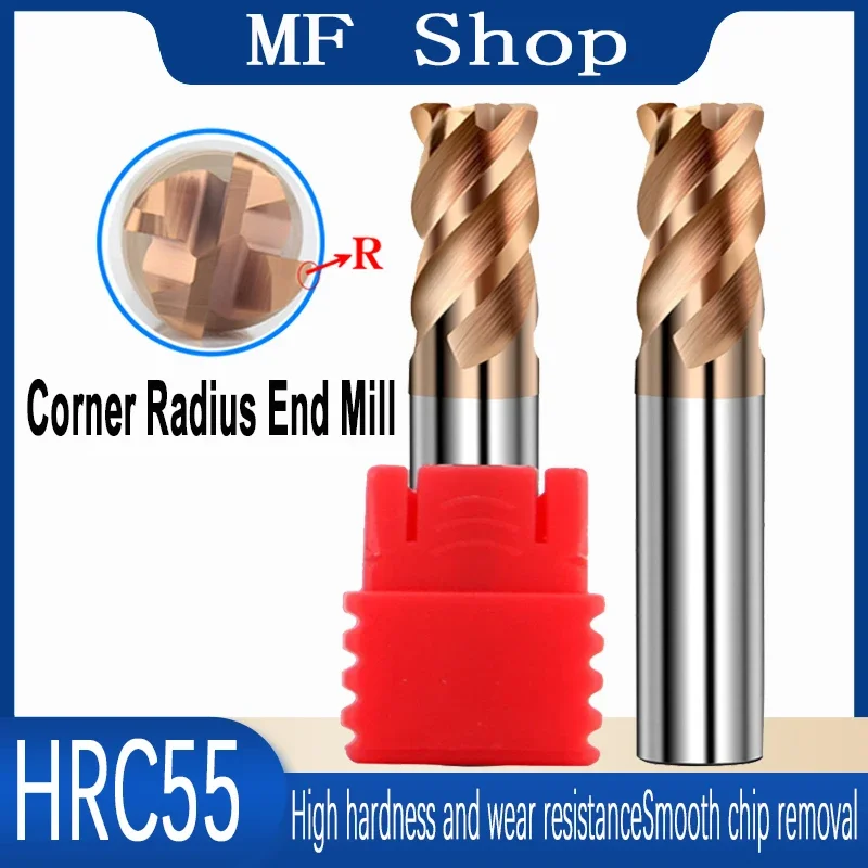 

Corner Radius End Mill CNC R Bullnose Cutter Tungsten Carbide Steel Metal Router Tool 4 Flutes R0.5 R1 R2 Surface Machining