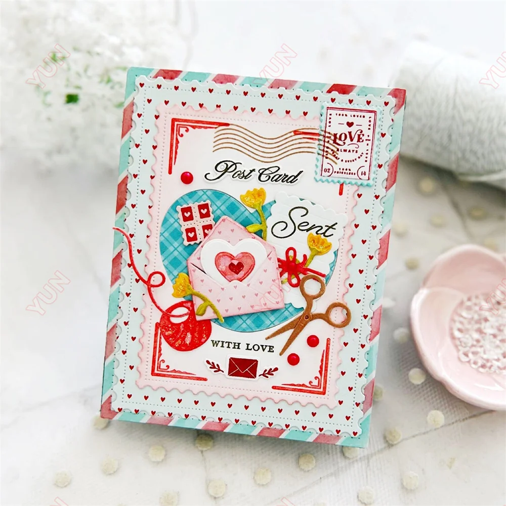 Scrapbooking Valentinstag Stirbt Luftpost Grenze Schablone Scripted Sentiments Vintage Typ Stempel Cut Combo Sterben DIY Karte Geschenk Stirbt