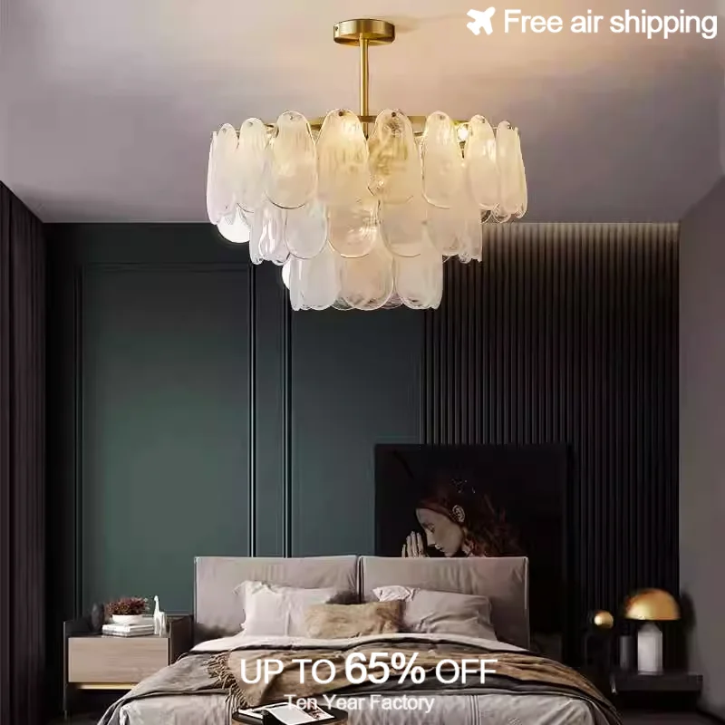 

Luxury Gold French Modern E14 Cloudy Glass Chandelier LED Light for Living Room Indoor Decorative Home Decoration Lighting
