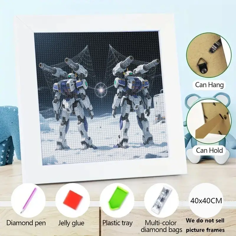 

1PC 5D DIY Diamond Painting Kit, Epic Mecha Robot Warriors on Lunar Landscape, Full Drill Futuristic Sci-Fi Gundam Style Gem Art