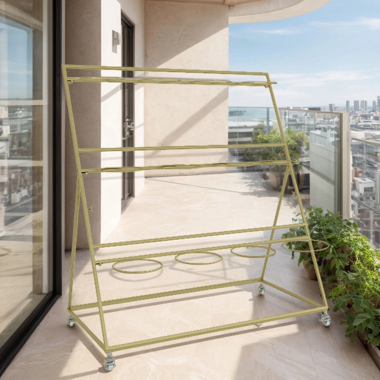 

Flower Display Stand 3 Layers Metal Moving Plant Cart Shelf with Wheels and Foot Brake Plant Stand for Outdoor Balcony Courtyard