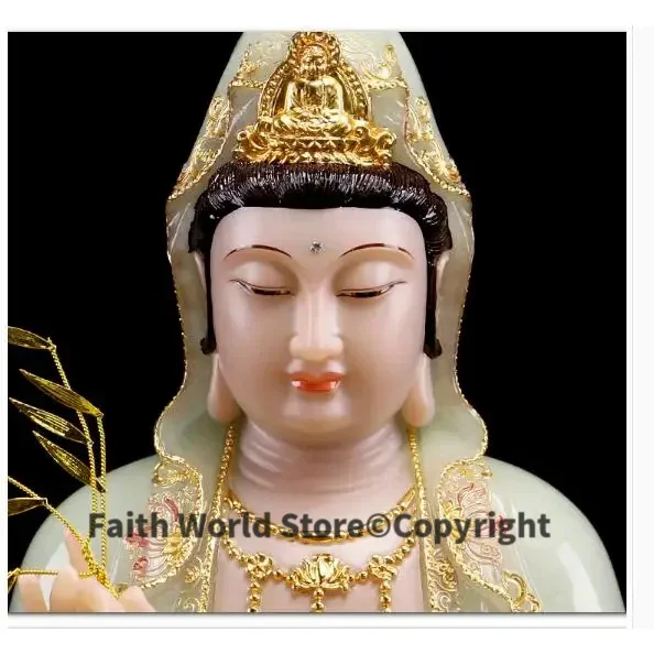 30cm LARGE- high-grade Natural jade gilding Guanyin Buddha home Temple efficacious Talisman Mascot carving Sculpture statue