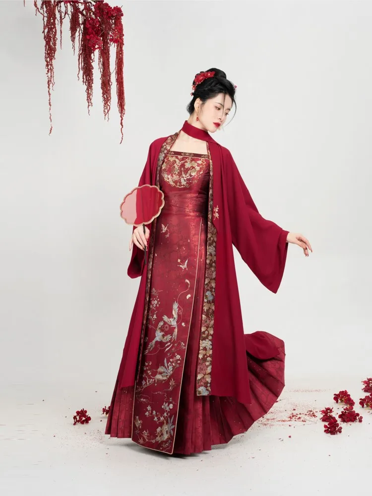 معطف مفتوح من الأمام فستان بدون حمالات منقوش بالزهور لحفلات الزفاف على الطراز الصيني الجديد من Hanfu
