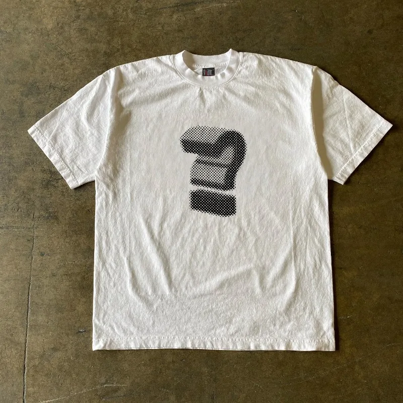 Capital Question Mark Printed Men's and Women's Fashion Trend Short Sleeved Summer New Soft Skin Friendly Round Neck T-shirt