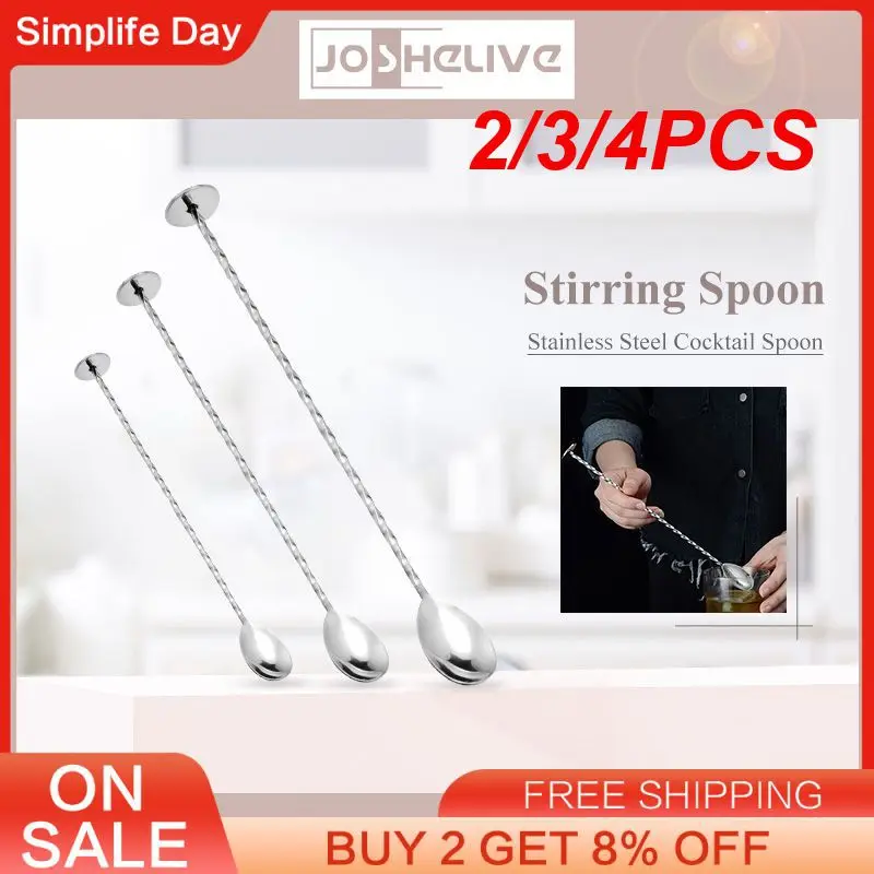 2/3/4PCS 304 Stainless Steel Spoon For Bar Kitchen Bartender Accessories Long Handle Dessert Ice Cream