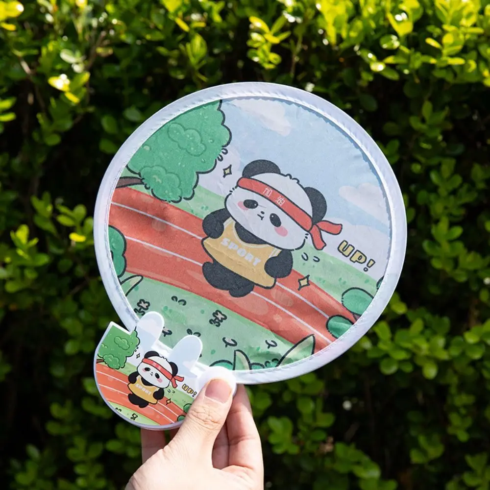 Creative Round Collapsible Pocket Fan Portable Cute Handheld Fan Mini Cartoon Pattern Foldable Fan