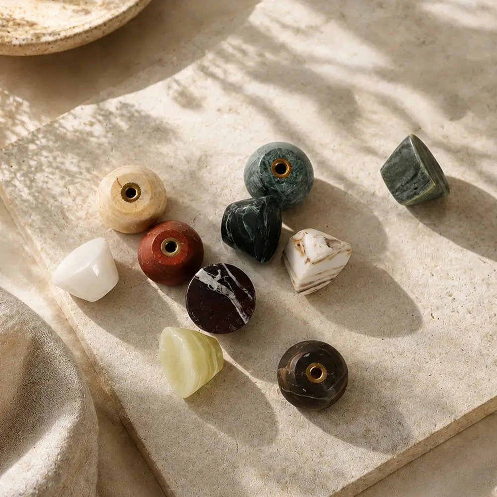 STONEKOCC Custom Size 100% 1PC Natural Marble Luxury Wavy Door Knob Cabinet Handle Modern Entry Home Decor Kitchen Drawers