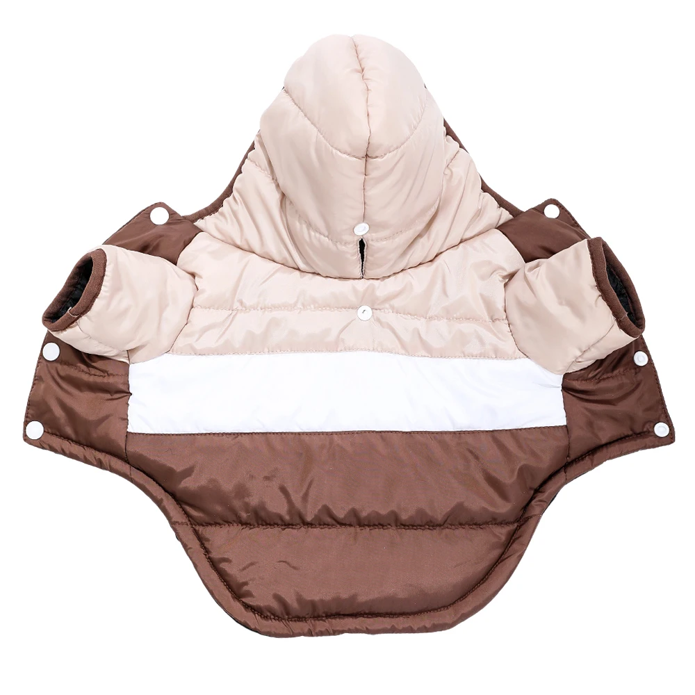 Warme Hundejacke mit Kapuze, Wintermantel für kleine und mittelgroße Hunde, weiche, wattiert Baumwollkleidung für Welpen, winddichtes Outfit mit Leinenloch. – Detail 5