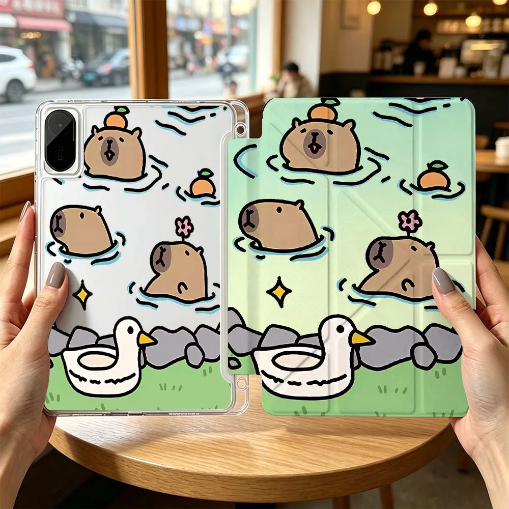 Cartoon Capybara Swimming For Xiaomi Redmi Poco Pad 8 7 6 5 C1 SE 9.7 11.2 12.1 11 inch 3Y Tablet Case Cool