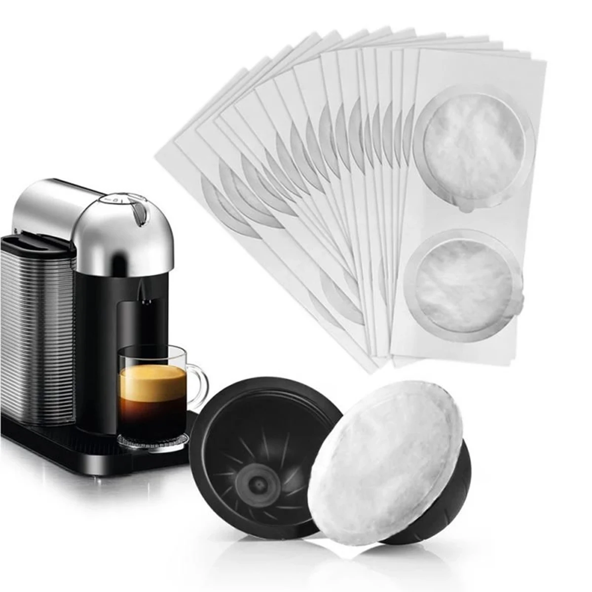 Sello de cápsula de café desechable, láminas de espuma para crema, filtro de café, pegatina de tapa para Vertuo, 100 piezas, 62MM