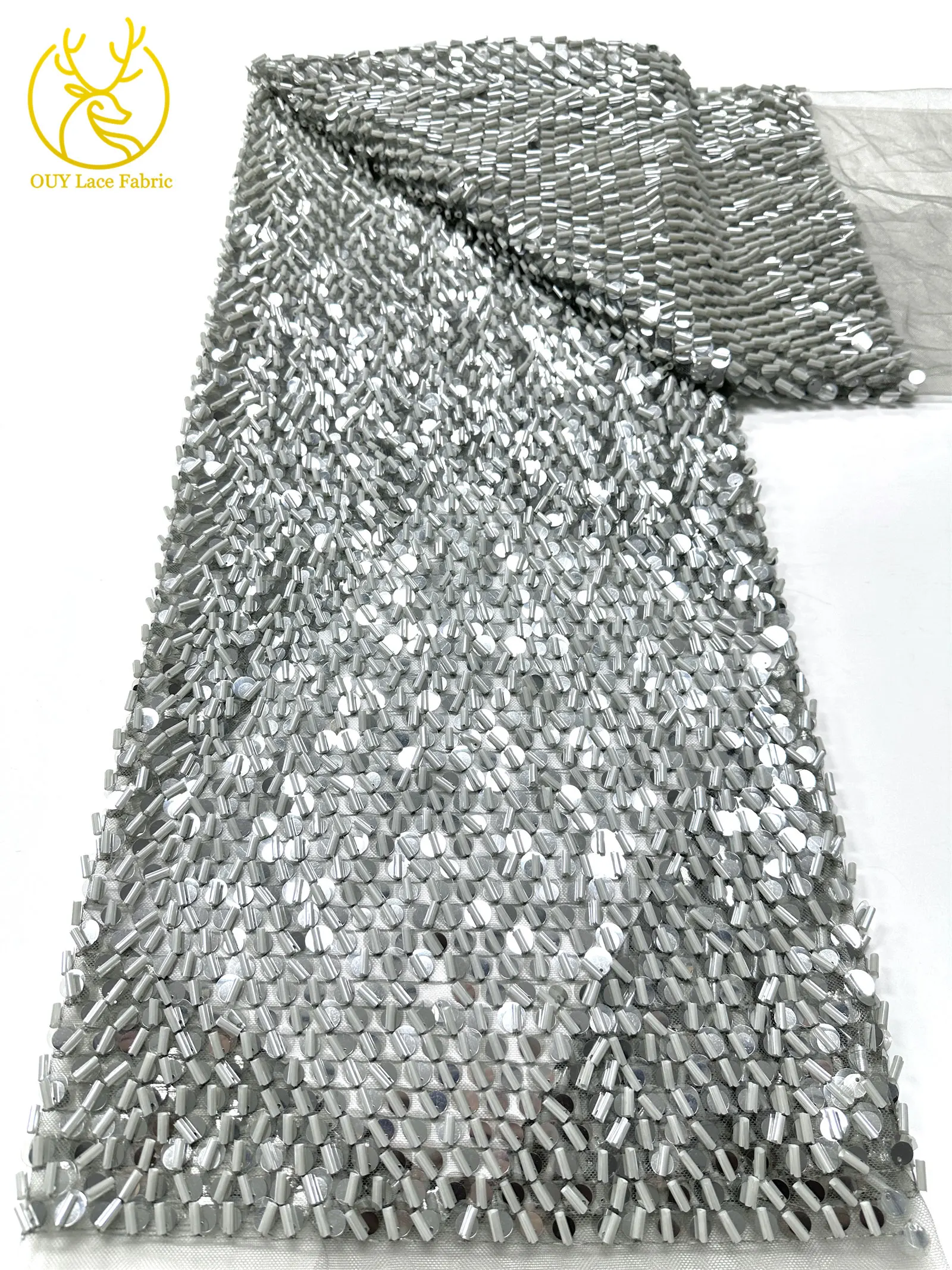 Neues Design Französischer gerollter Pailletten-Spitzenstoff 2026 Hochwertige afrikanische Tüllspitze Nigeria Pailletten-Spitzenstoff für Hochzeitskleider – Detail 21