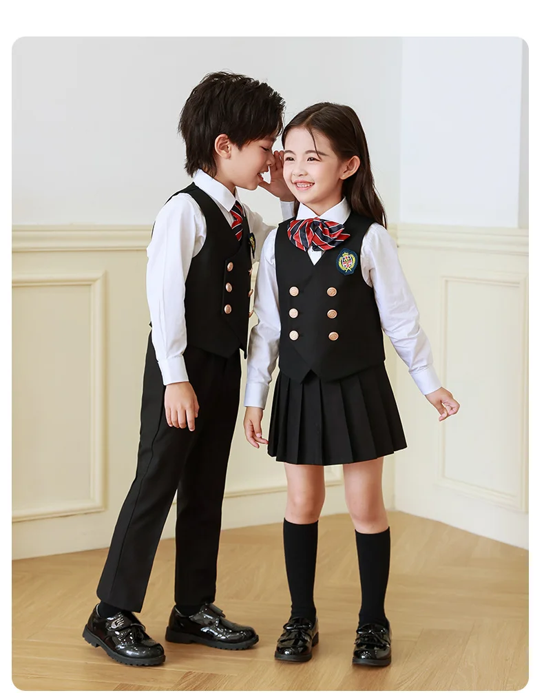 Coole Kinder-Formelle Weste für Jungen, Doppelknopf-Blazer-Weste, Mädchen-Geburtstagsfeier-Hochzeitskleidung, Kostüm in Schwarz, Grau, Königsblau – Detail 8