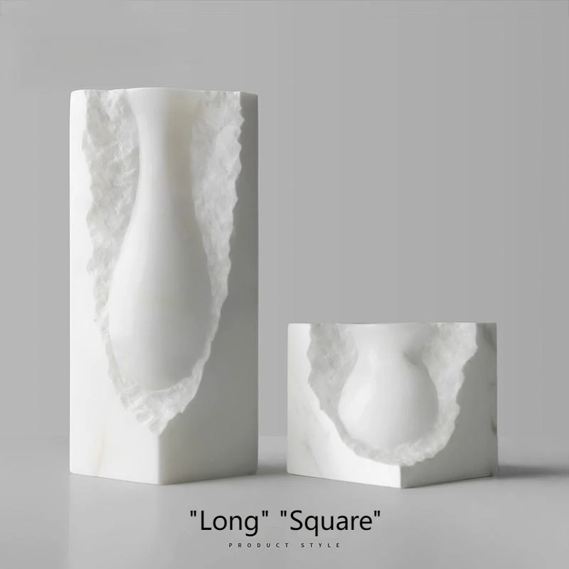 Italian White Carrara Marble Vase -  Handcrafted Flower Decor for Living Room & Entryway, Modern Art Sculpture Home Centerpiece