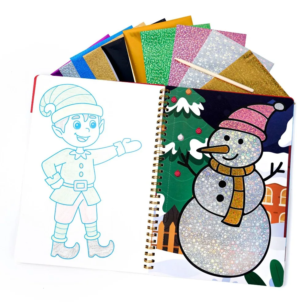 Christmas Magical Art Painting Book DIY Magical Transfer Stickers Painting Book Handmade Colored Foil Sheets Kids Picture Book