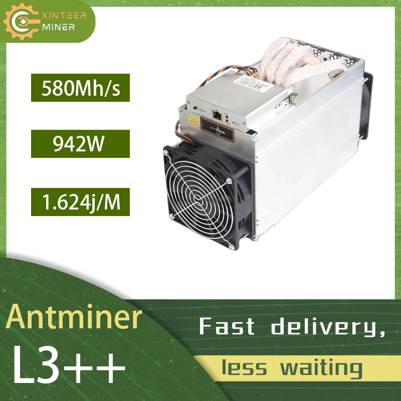 Used ANTMINER L3++( With PSU )Scrypt Litecoin Miner 580MH/s Crypto LTC Doge Coin Mining Rig ASIC LTC Miner Doge ANTMINER L3 580M