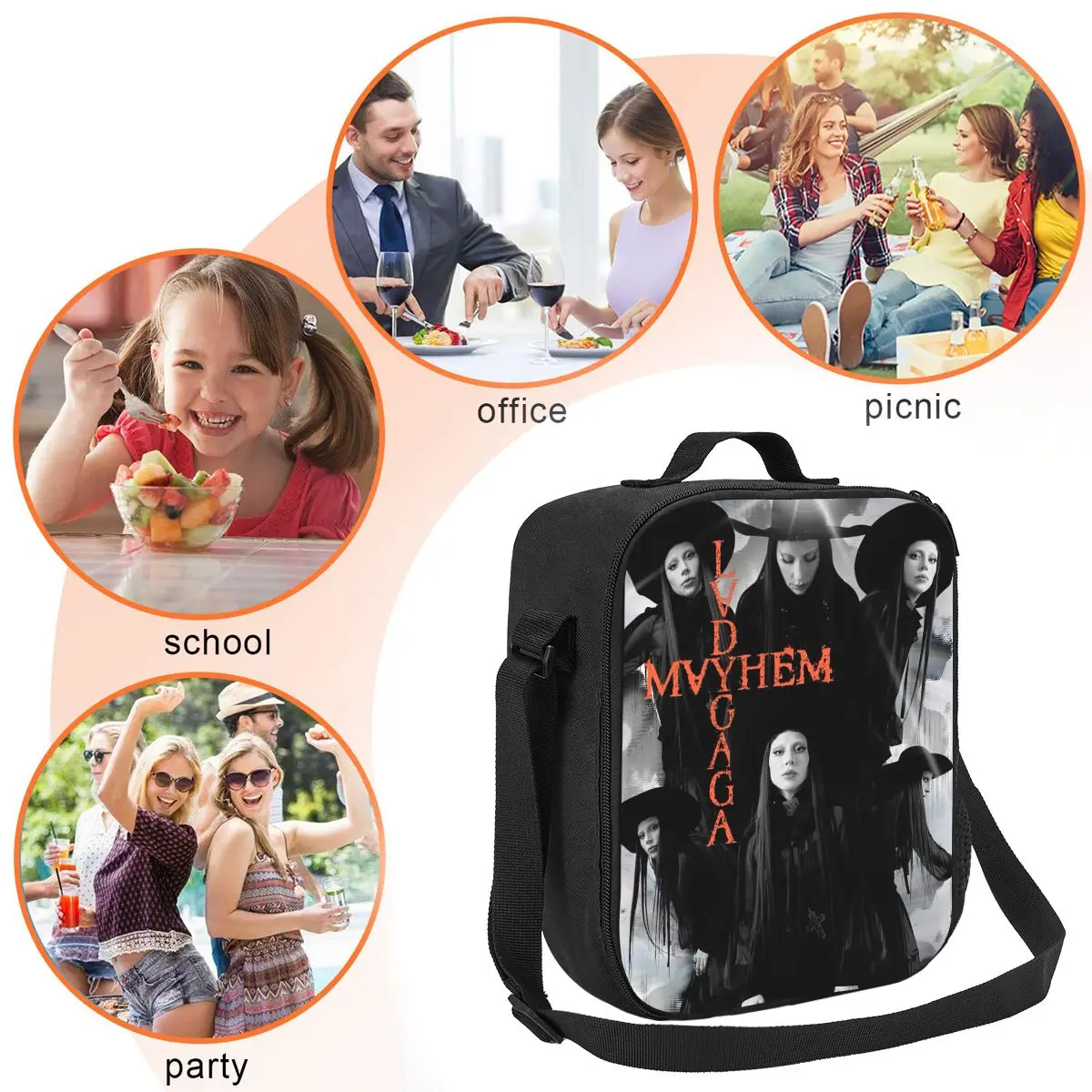 ليدي غاغا الفوضى ألبوم معزول حقيبة الغداء للمدرسة نزهة تخزين صناديق الطعام المحمولة الحاويات برودة علب الاغذية الحرارية حمل