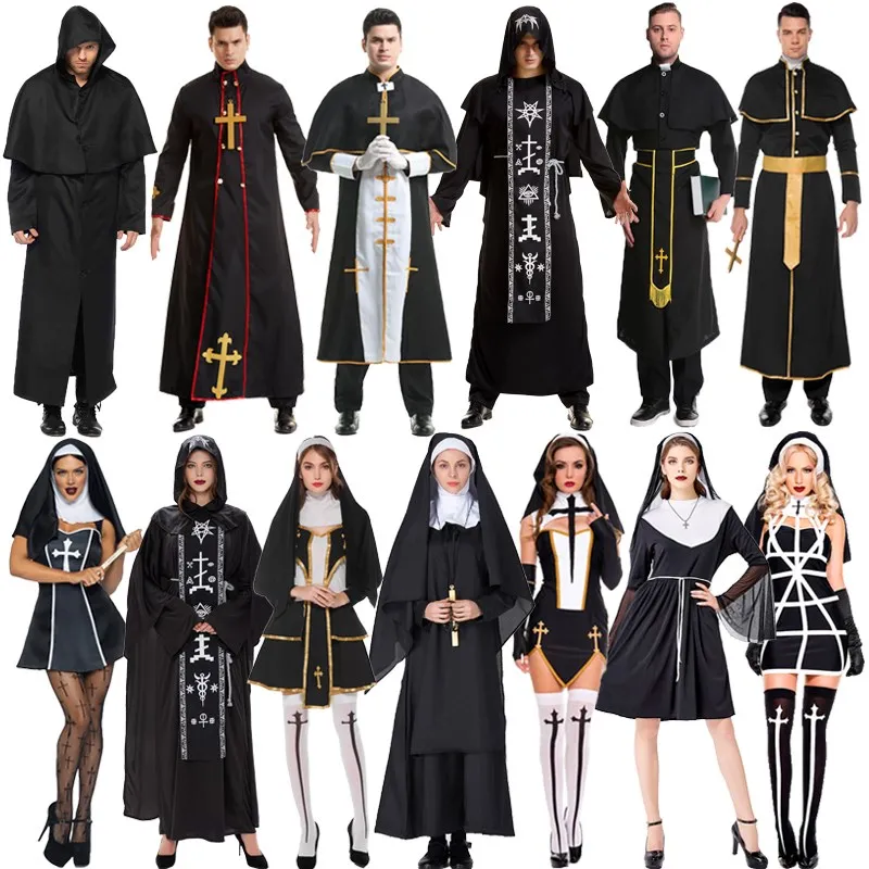 

Halloween Nun Costume Men's Missionary Priest Outfit Mary Magdalene Priest Performance Clothes Stage Ethnic Women's Hanfu
