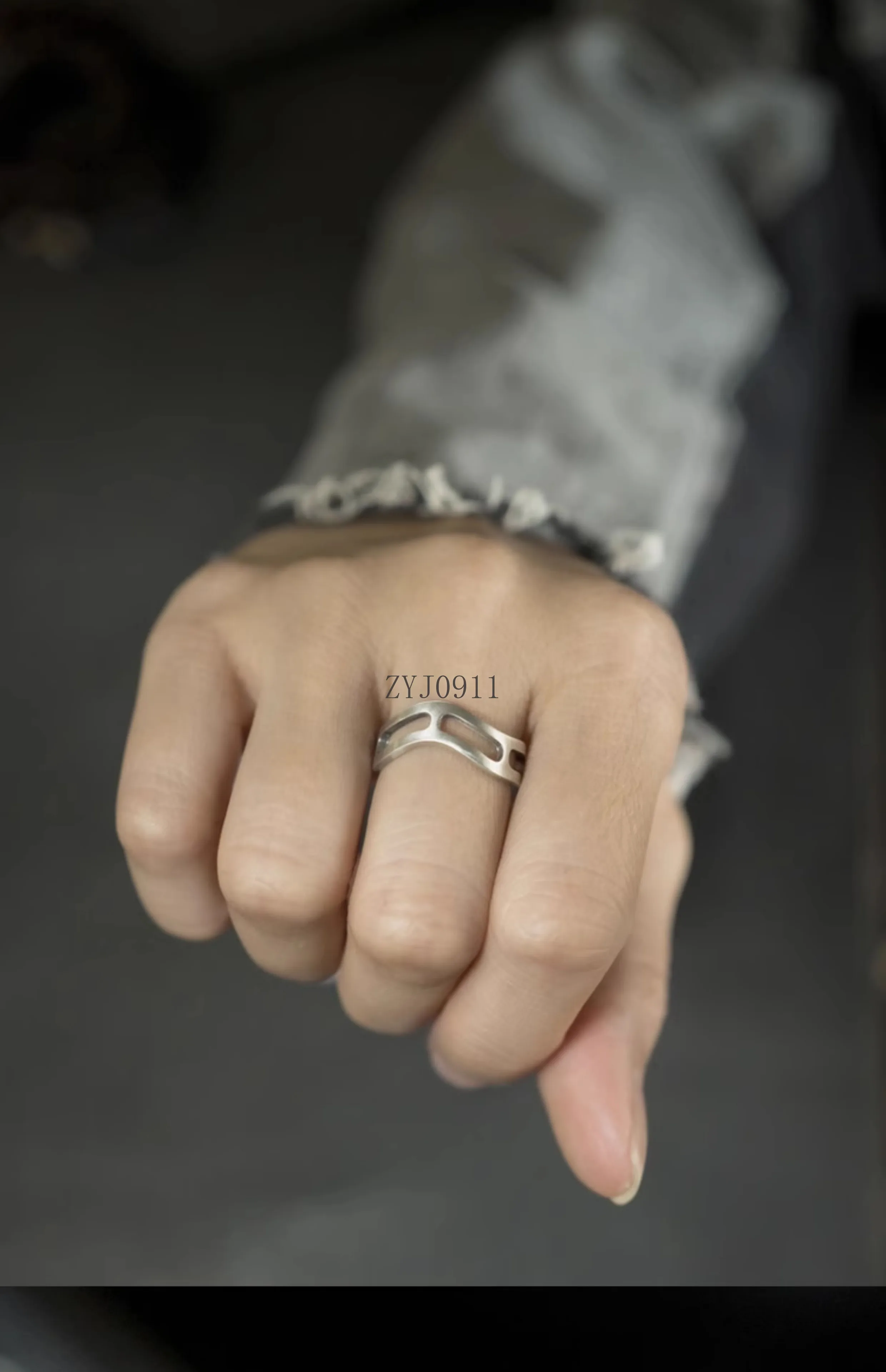 Hand brushed matte 925 silver ring men's simple opening adjustable design couple ring women
