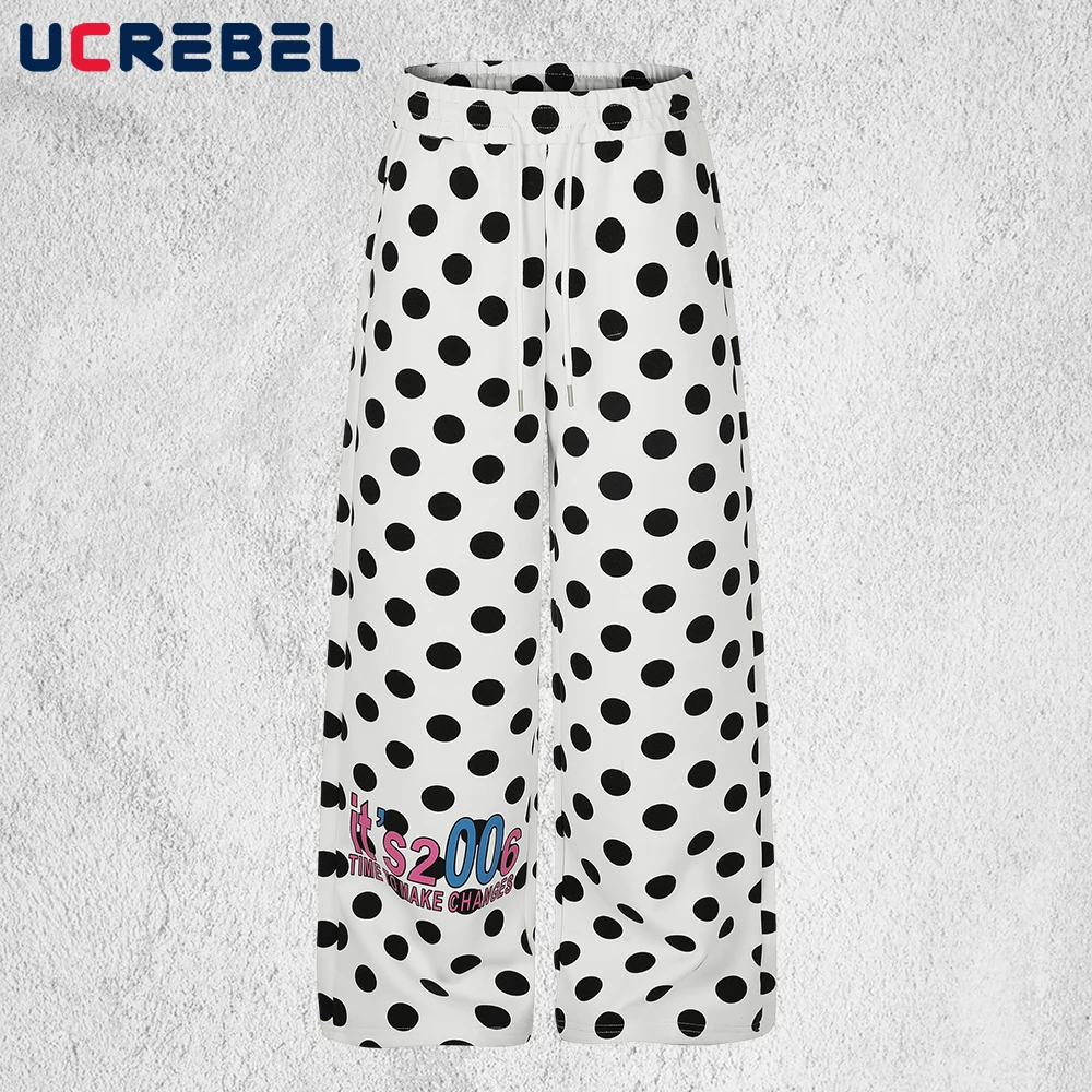 Polka Dots Full Print Sweatpants Mens Loose Elastic Waist Straight-leg Sports Trousers Man
